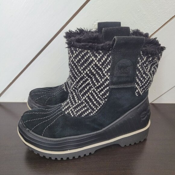 Sorel Youth Boy's Suede Winter Boots Size 4 Faux Fur Lined Check Pattern JPT - Picture 2 of 10